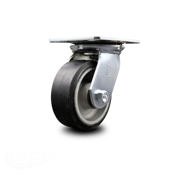 5 Inch Heavy Duty Top Plate Rubber on Aluminum Swivel Caster with Roller Bearing